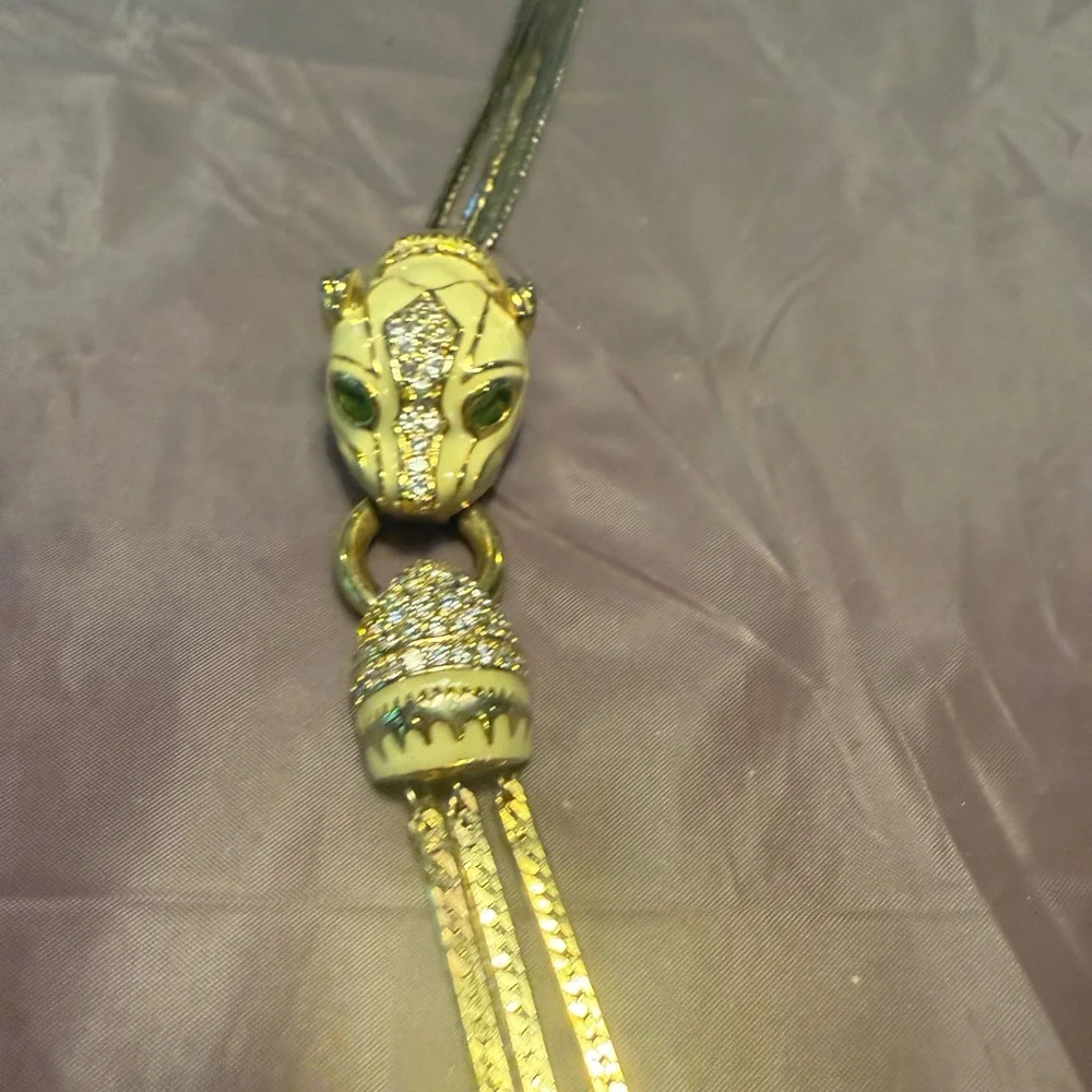 Vintage nOir Jewelry Gold/ Enamel Panther Layered Long Necklace